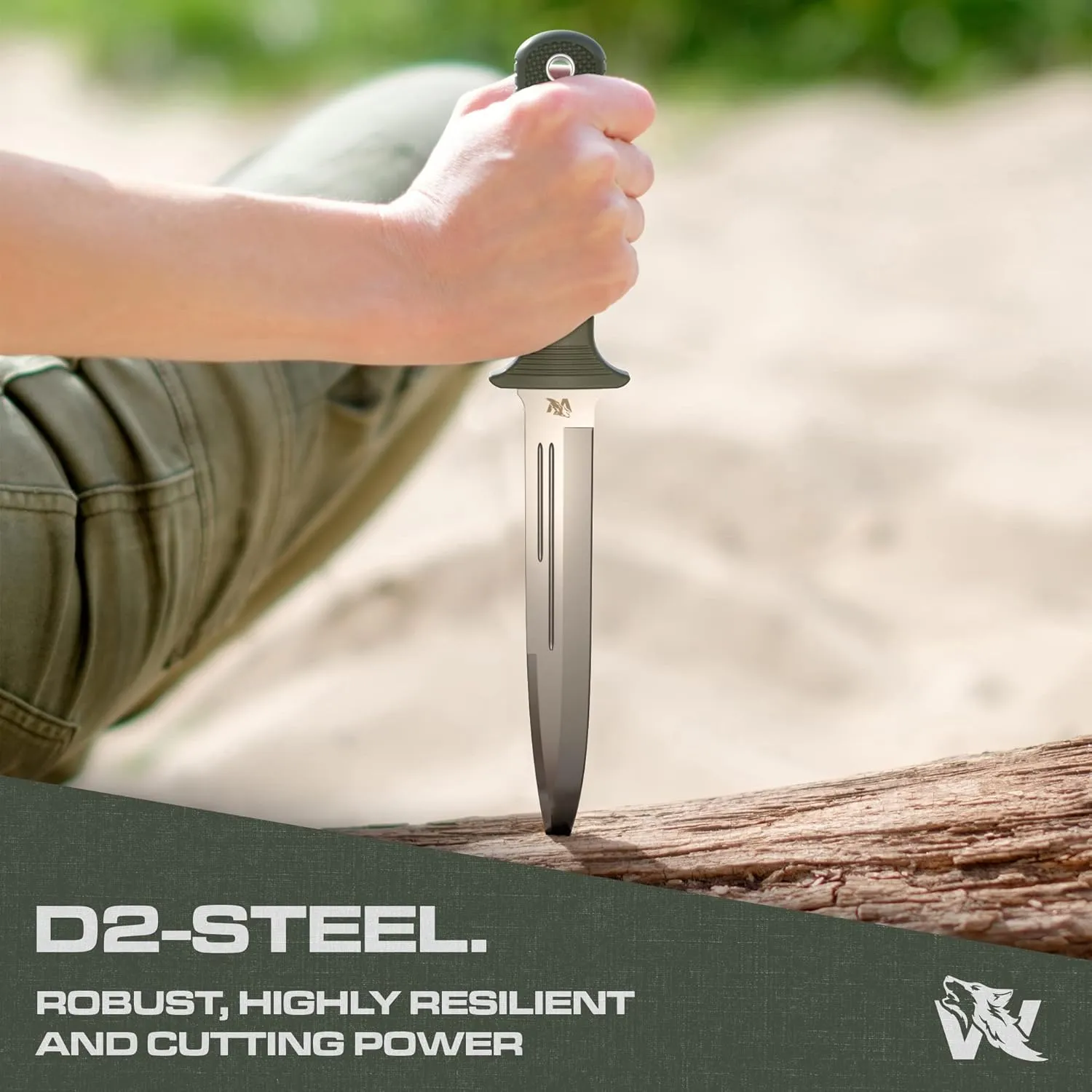 W-Catcher Fixed Blade Knife with Sheath - Large Hunting-Knife made of D2 steel - Big Fixed Blade Knives with Non-Slip TPE Handle - Full Tang Survivalknife for Outdoor Activities