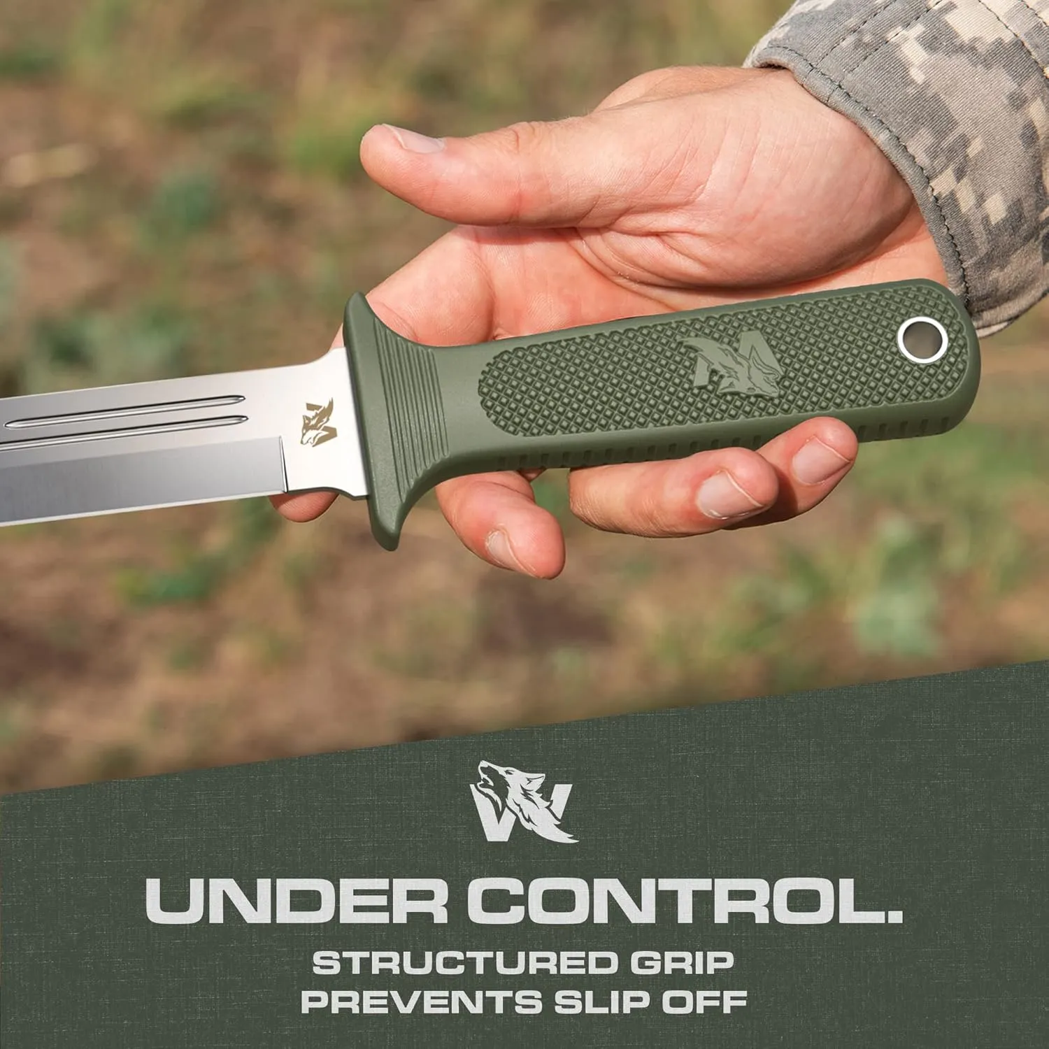 W-Catcher Fixed Blade Knife with Sheath - Large Hunting-Knife made of D2 steel - Big Fixed Blade Knives with Non-Slip TPE Handle - Full Tang Survivalknife for Outdoor Activities