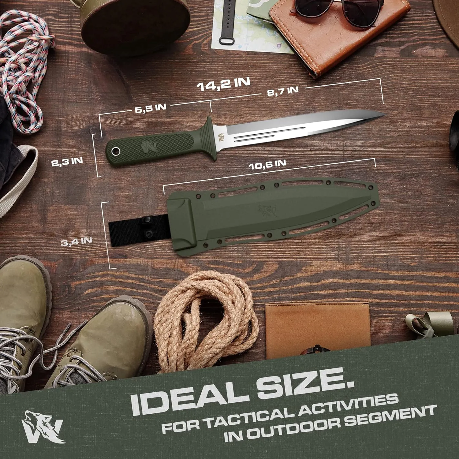 W-Catcher Fixed Blade Knife with Sheath - Large Hunting-Knife made of D2 steel - Big Fixed Blade Knives with Non-Slip TPE Handle - Full Tang Survivalknife for Outdoor Activities