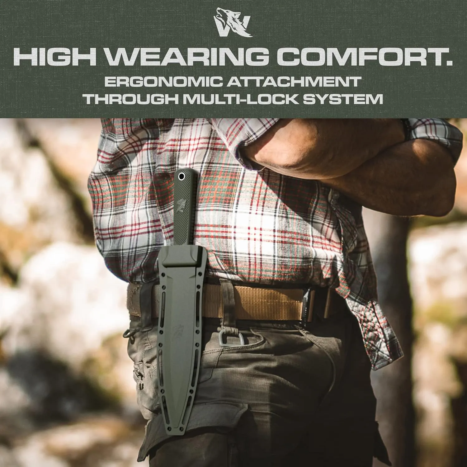 W-Catcher Fixed Blade Knife with Sheath - Large Hunting-Knife made of D2 steel - Big Fixed Blade Knives with Non-Slip TPE Handle - Full Tang Survivalknife for Outdoor Activities