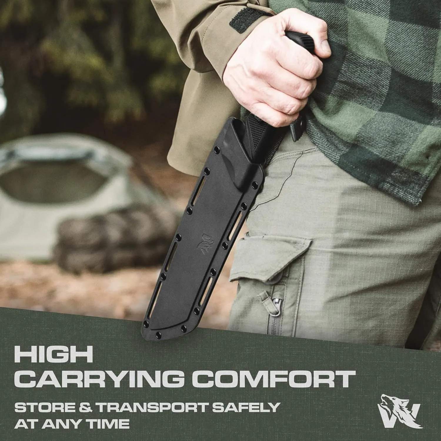 W Machete - Survival Machete Full Tang with Sheath - Strong D2 Steel Knife Machete for Cutting Trees, for Yard Work, and for Bushcrafting and Big Tactical Knife with TPE-Handle