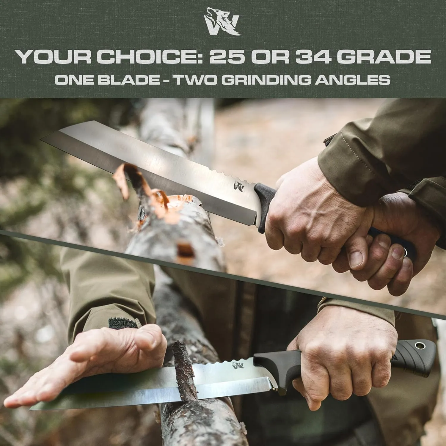 W Machete - Survival Machete Full Tang with Sheath - Strong D2 Steel Knife Machete for Cutting Trees, for Yard Work, and for Bushcrafting and Big Tactical Knife with TPE-Handle