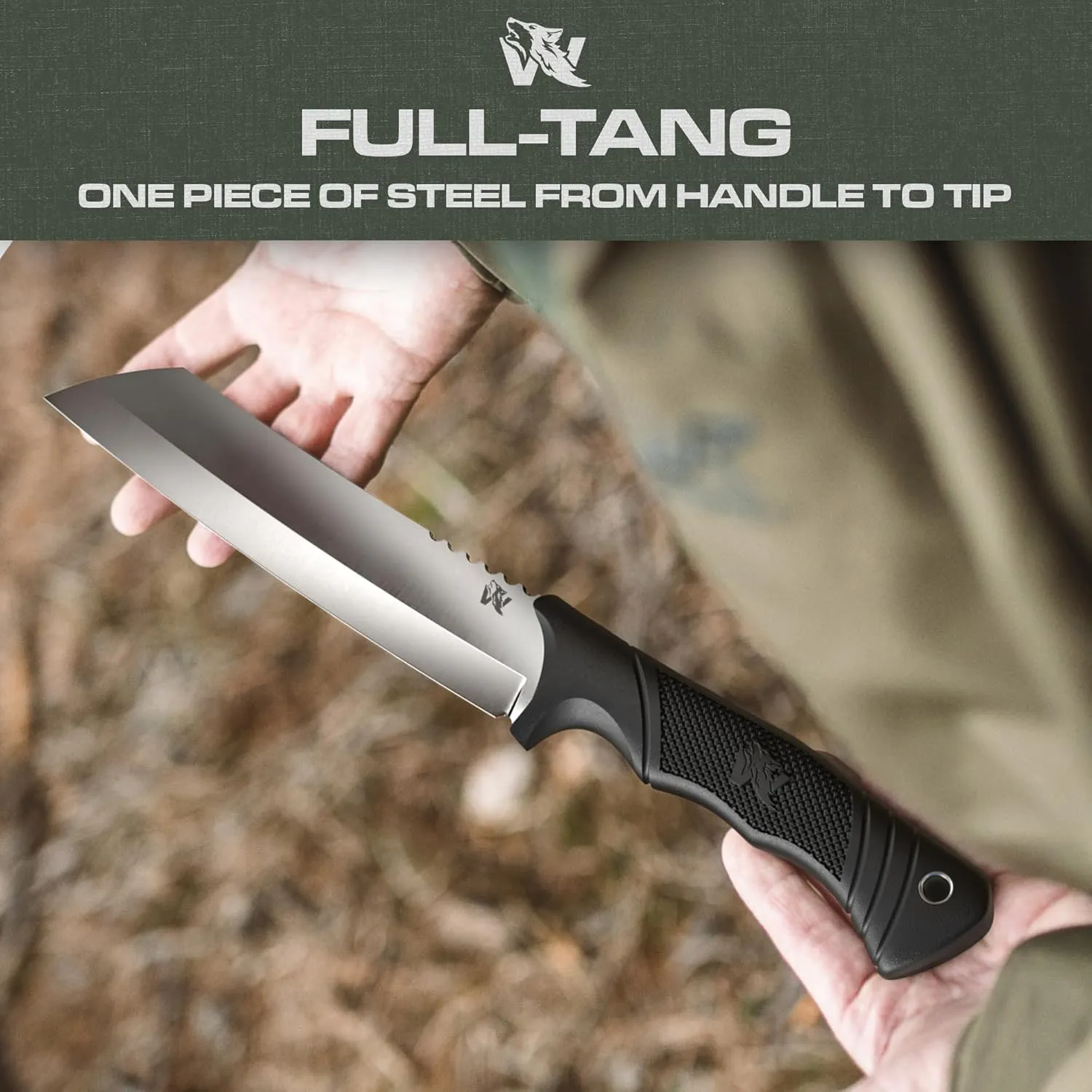 W Machete - Survival Machete Full Tang with Sheath - Strong D2 Steel Knife Machete for Cutting Trees, for Yard Work, and for Bushcrafting and Big Tactical Knife with TPE-Handle