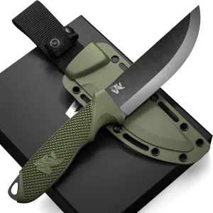 W-SCANDI Full Tang Survival Knife with Sheath - Stylish Tactical Fixed Blade - Made of D2 Steel - Bushcraft and Camping Knife Survival - Perfect EDC Hunting Knife with TPE Handle