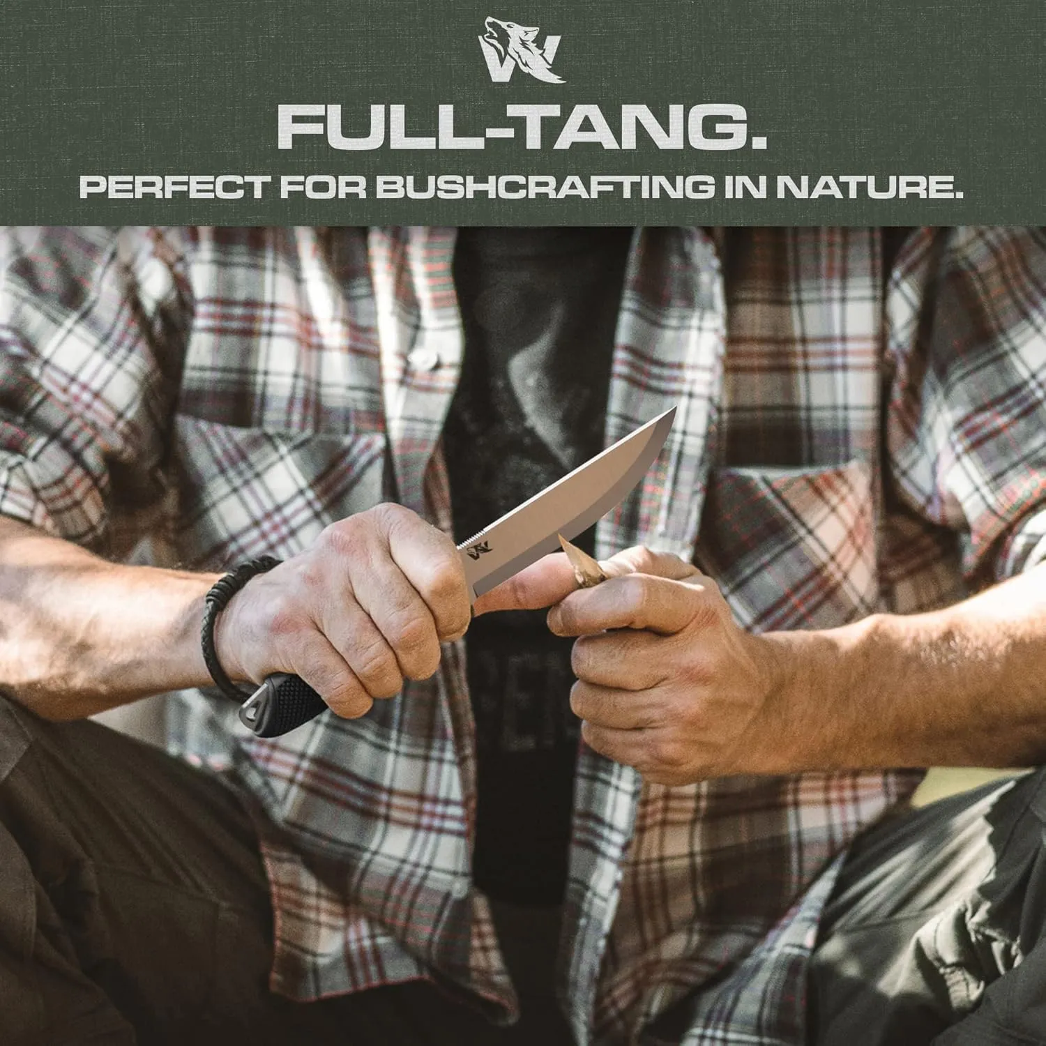 W-SCANDI Full Tang Survival Knife with Sheath - Stylish Tactical Fixed Blade - Made of D2 Steel - Bushcraft and Camping Knife Survival - Perfect EDC Hunting Knife with TPE Handle