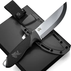 W-SCANDI Full Tang Survival Knife with Sheath - Stylish Tactical Fixed Blade - Made of D2 Steel - Bushcraft and Camping Knife Survival - Perfect EDC Hunting Knife with TPE Handle