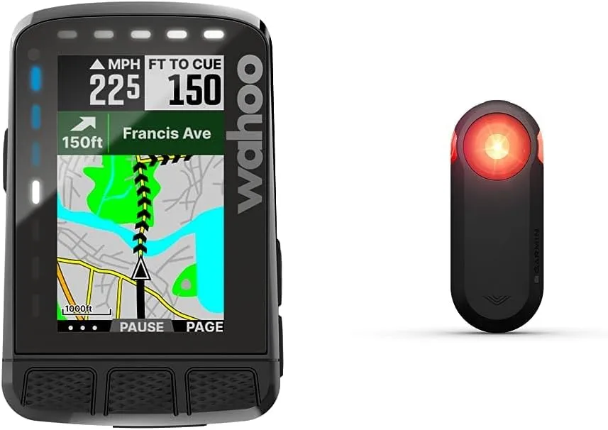 Wahoo ELEMNT ROAM V2 GPS Bike Computer and Garmin 010-02376-00 Varia RTL515, Cycling Rearview Radar with Tail Light