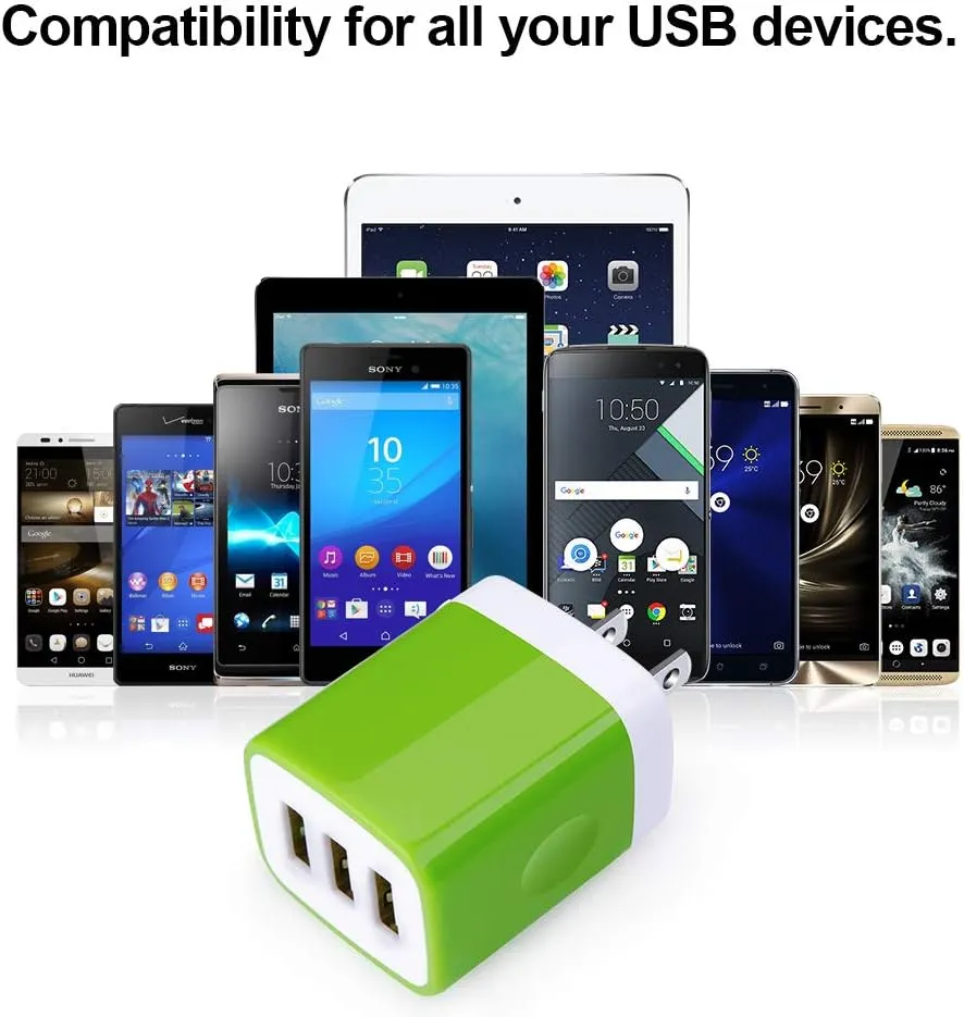 Wall Charger Adapter,USB Cubes,Sicodo 3Pack Universal Travel 3.1A 3 Muti Port Plug Charging Block Compatible with iPhone 16 15 14 13 12 SE 11 X,8,Plus,Samsung Galaxy S24,S23,S22,S21,S20,S10 Ultra,LG