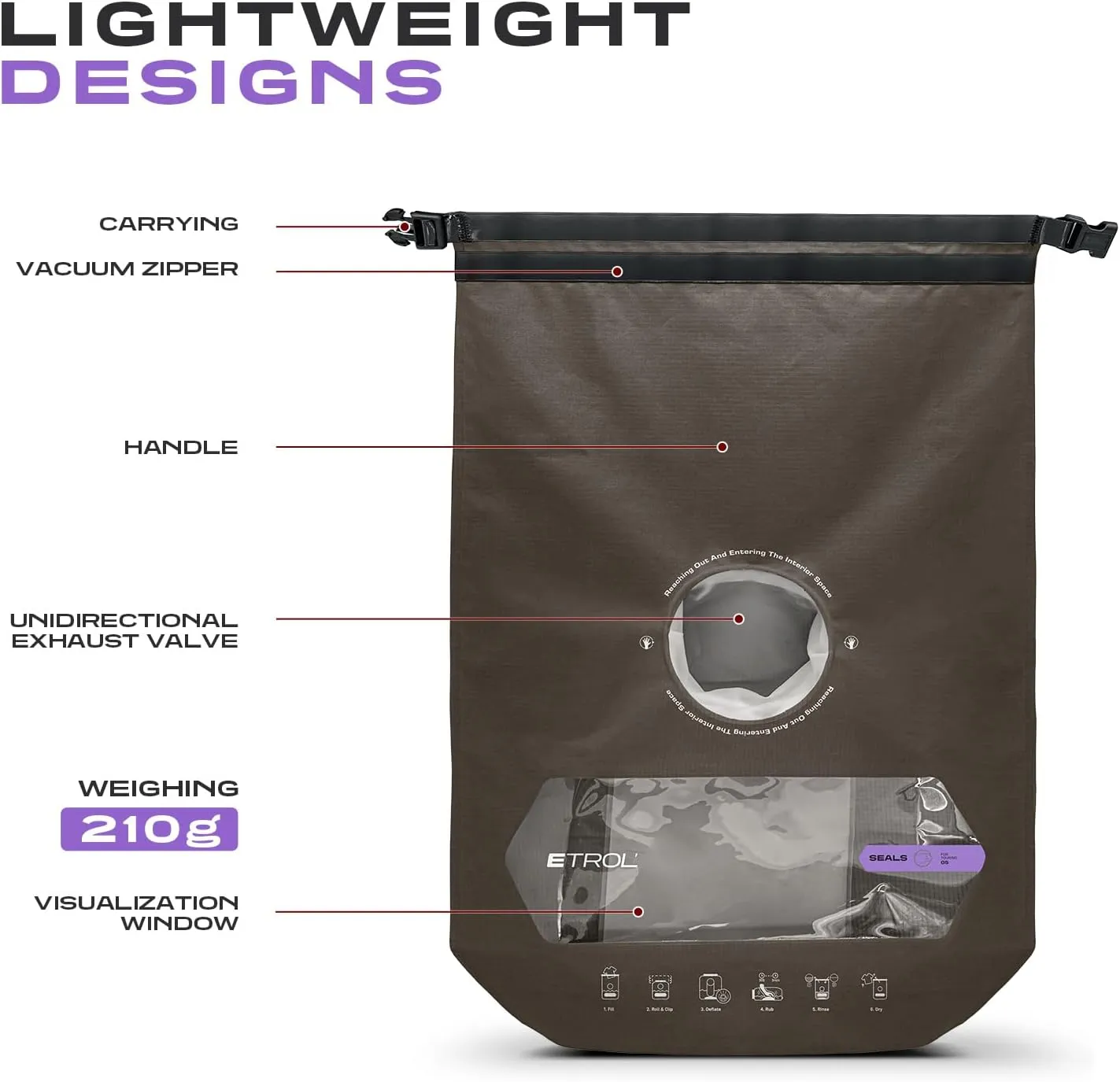 Wash Bag Portable Washing Machine, Lightweight Manual Washing Machine for Travel, Camping, Laundry, Baby Clothes, Non-Electric, With Bottom Water Outlet and Compartment-Brown