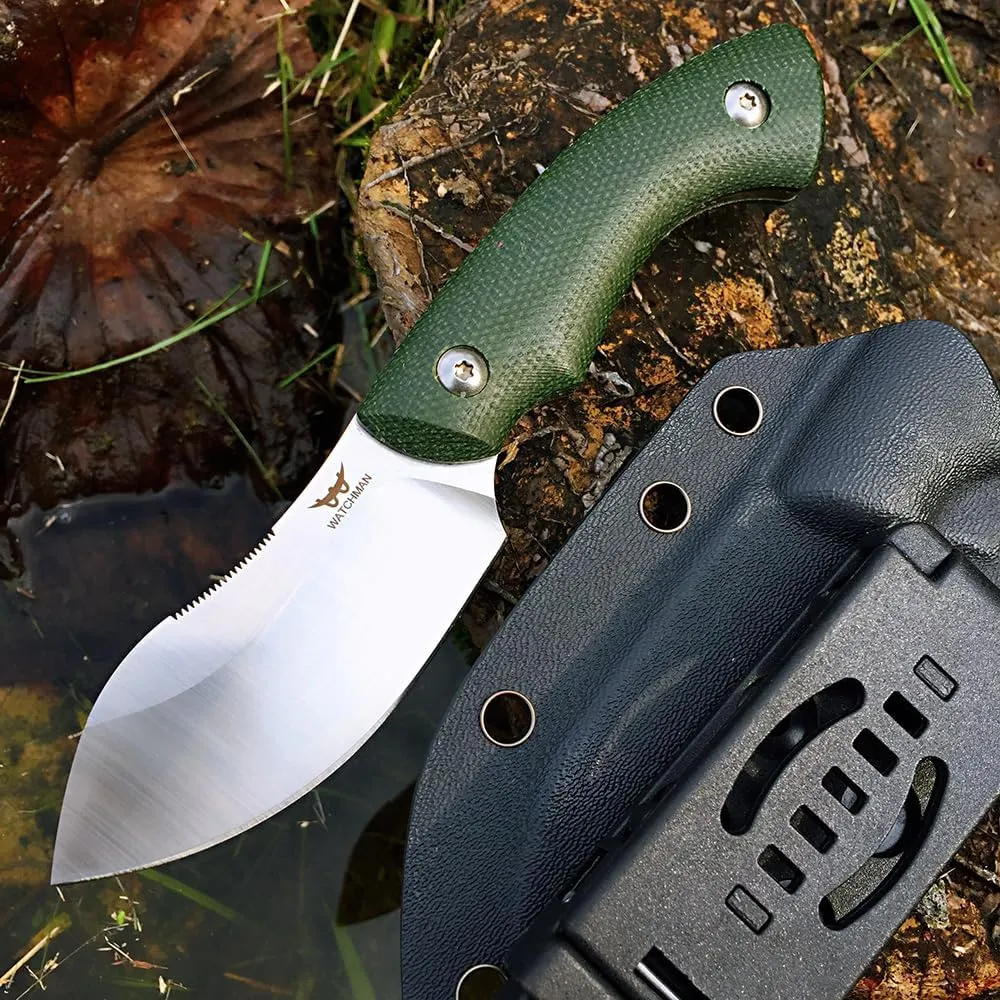 Watchman WF220 EDC Fixed Blade Knife 14C28N Blade Steel Micarta Handle with Kydex Sheaths for Outdoor Activities Camping (Green)