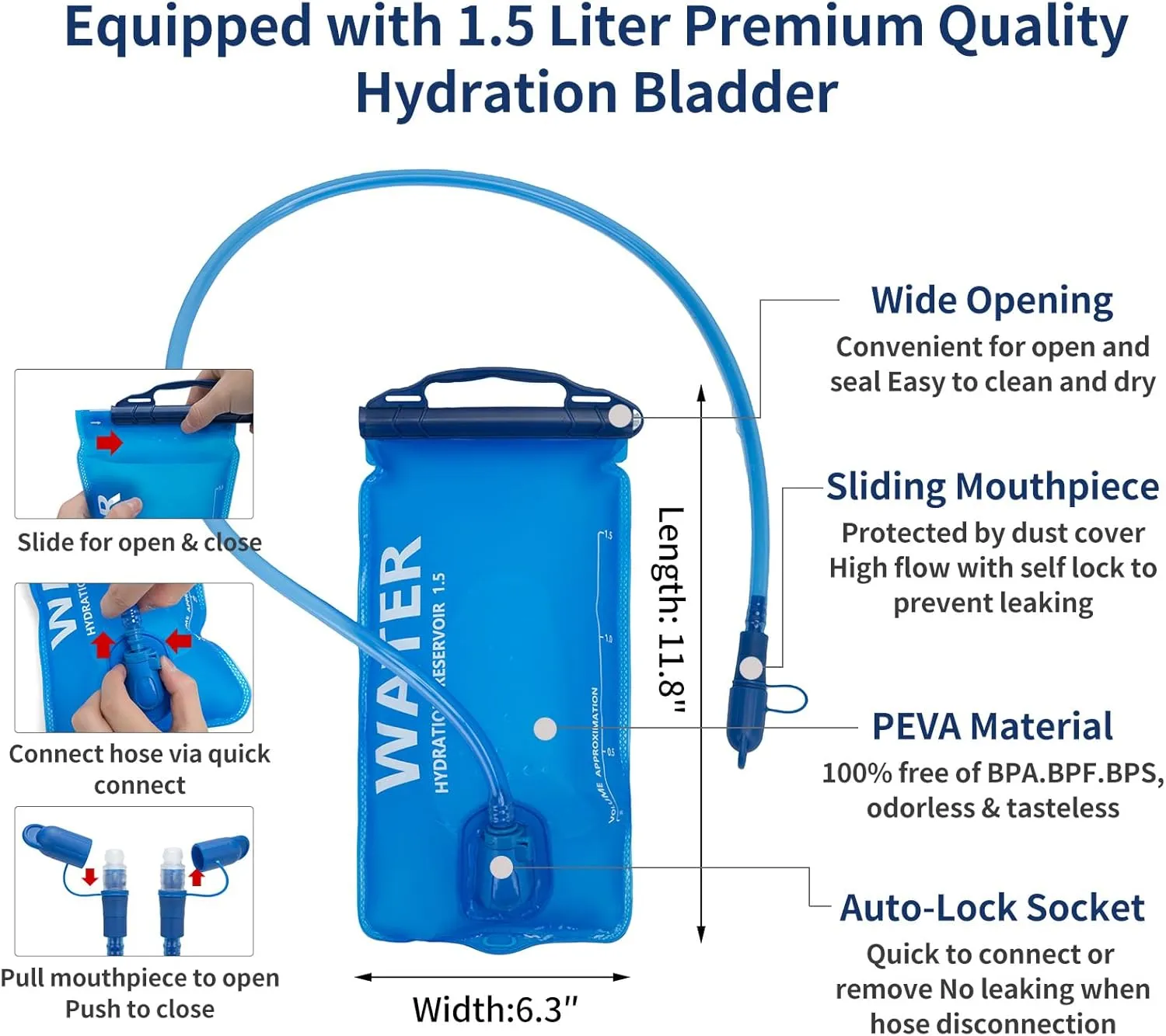 Water Backpack，Hydrated Backpack，Running Vest with Water Bladder 1.5 Liter Hydration Bladder， Biking ，Hiking，Men and Women