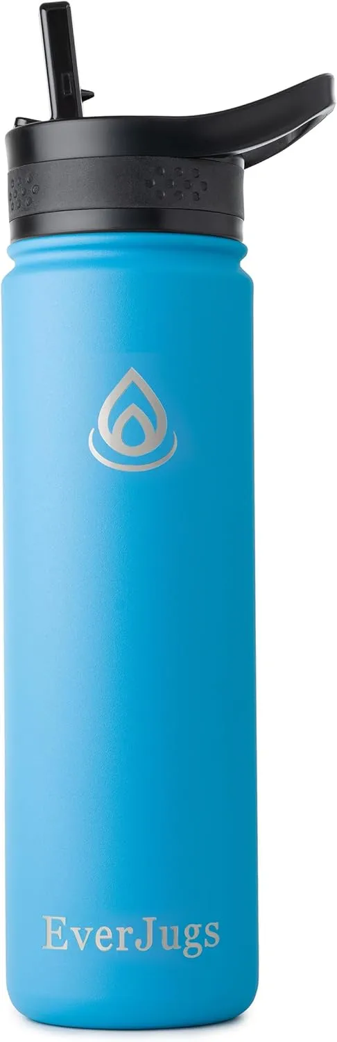 Water Bottle - 22 Oz, Wide Mouth, Premium Stainless Steel Bottle with Straw Lid, Double Walled Vacuum Insulated, Thermo Mug, Metal Flask, Leak Proof, Eco-Friendly