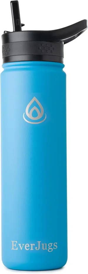 Water Bottle - 22 Oz, Wide Mouth, Premium Stainless Steel Bottle with Straw Lid, Double Walled Vacuum Insulated, Thermo Mug, Metal Flask, Leak Proof, Eco-Friendly
