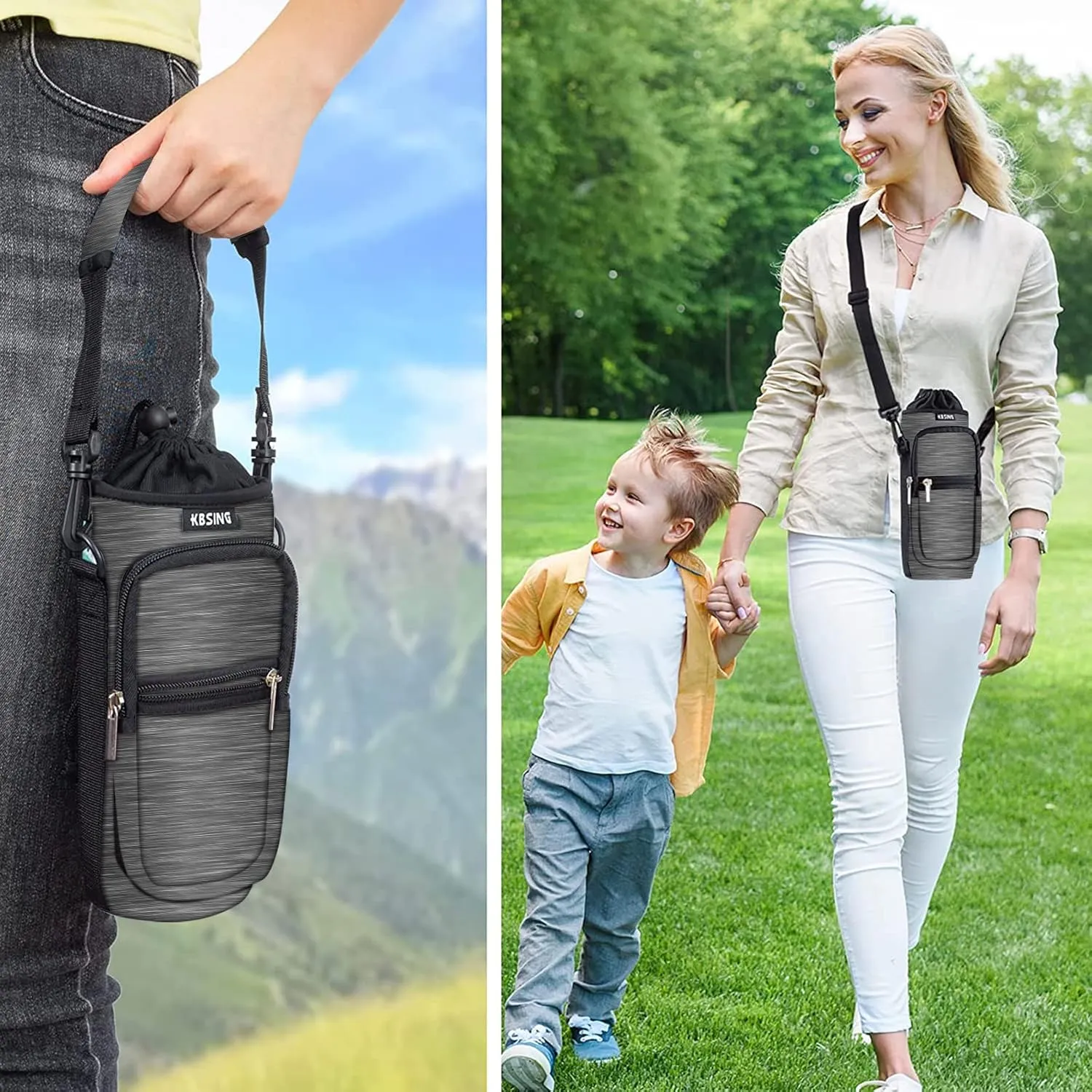 Water Bottle Carrier Holder Sling Bag Sleeve 25oz 32oz Crossbody Water Bottle Case Cover with Strap Pockets for Men/Women Walking Hiking Camping (25 oz, BS25-14)