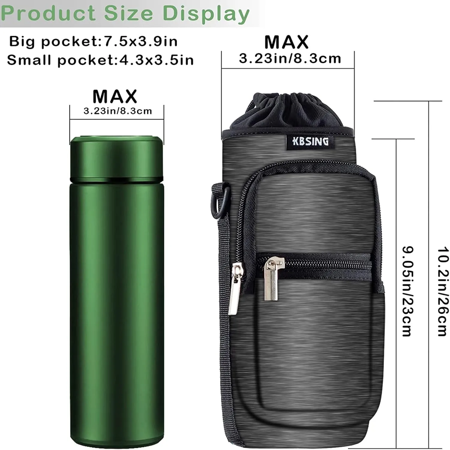 Water Bottle Carrier Holder Sling Bag Sleeve 25oz 32oz Crossbody Water Bottle Case Cover with Strap Pockets for Men/Women Walking Hiking Camping (25 oz, BS25-14)