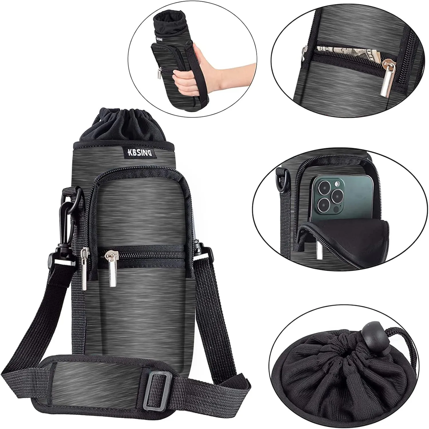 Water Bottle Carrier Holder Sling Bag Sleeve 25oz 32oz Crossbody Water Bottle Case Cover with Strap Pockets for Men/Women Walking Hiking Camping (25 oz, BS25-14)