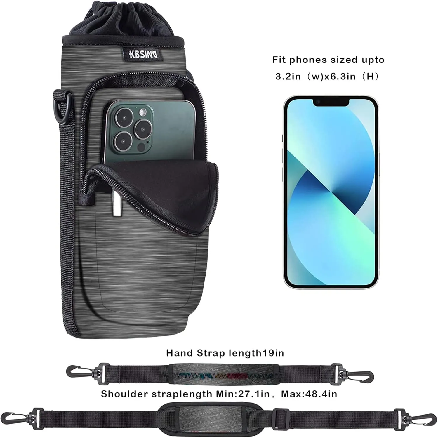 Water Bottle Carrier Holder Sling Bag Sleeve 25oz 32oz Crossbody Water Bottle Case Cover with Strap Pockets for Men/Women Walking Hiking Camping (25 oz, BS25-14)