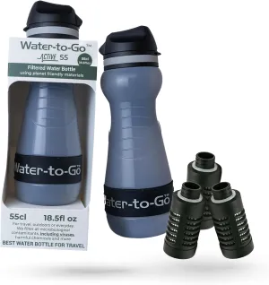 Water-to-Go (18.5oz/55cl) Water Bottle with Filter for Travel with 3-in-1, Triple Nano Filtration Technology, BPA-free Bioplastic Water Purifier Bottle for Travel, Hiking, Camping, Survival