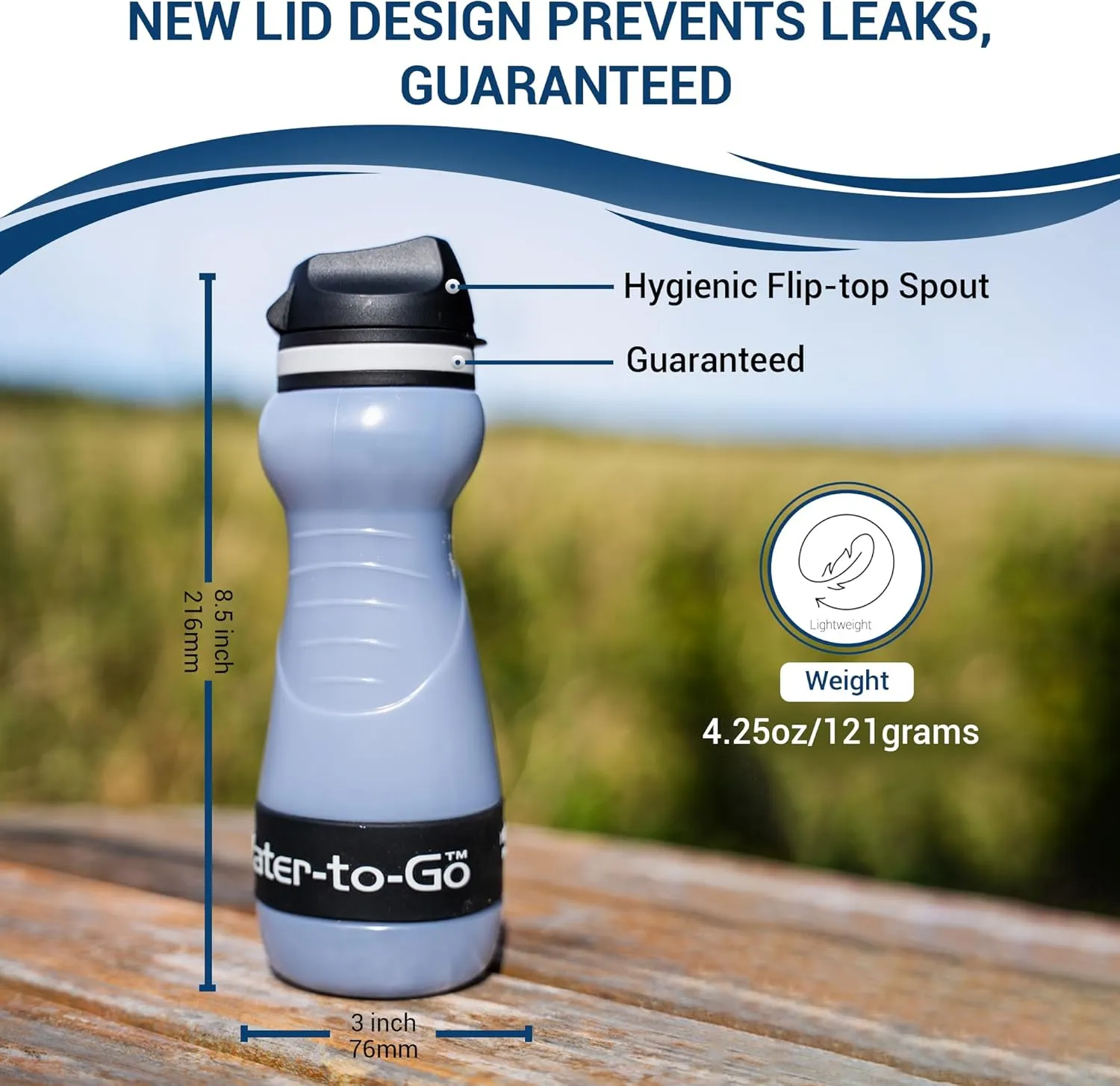 Water-to-Go (18.5oz/55cl) Water Bottle with Filter for Travel with 3-in-1, Triple Nano Filtration Technology, BPA-free Bioplastic Water Purifier Bottle for Travel, Hiking, Camping, Survival