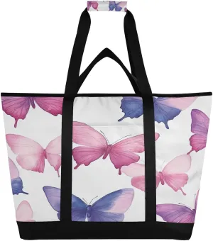 Watercolor Butterfly Reusable Insulated Lunchbox Cooler Bag, Leakproof Kitchen Grocery Bag Collapsible Portable Cooler Tote Bag for Picnic, Camping, Office, Travel