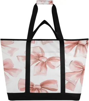 Watercolor Pink Bows Reusable Insulated Lunchbox Cooler Bag, Leakproof Kitchen Grocery Bag Collapsible Portable Cooler Tote Bag for Picnic, Camping, Office, Travel