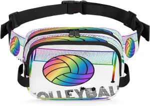 Watercolour Volleyball Waterproof Fanny Pack for Women Men Adjustable Waist Bag with Double Zipper Pockets Lightweight Square Hip Pack for Running Travel Hiking Workout Cycling