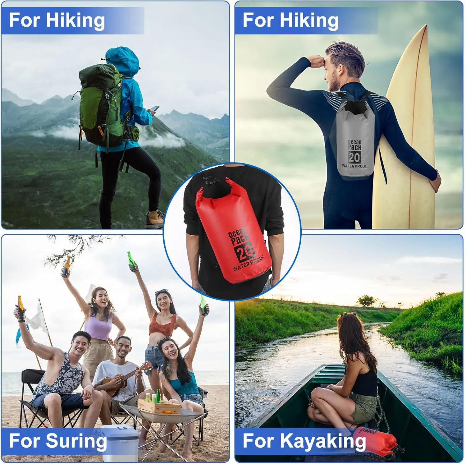 Waterproof Dry Bag, 5L Fit for Women Men Water Proof Bags Lightweight Dry Storage Floating Backpack with Whistle for Travel Backpacking Boating Kayaking Camping (Green)