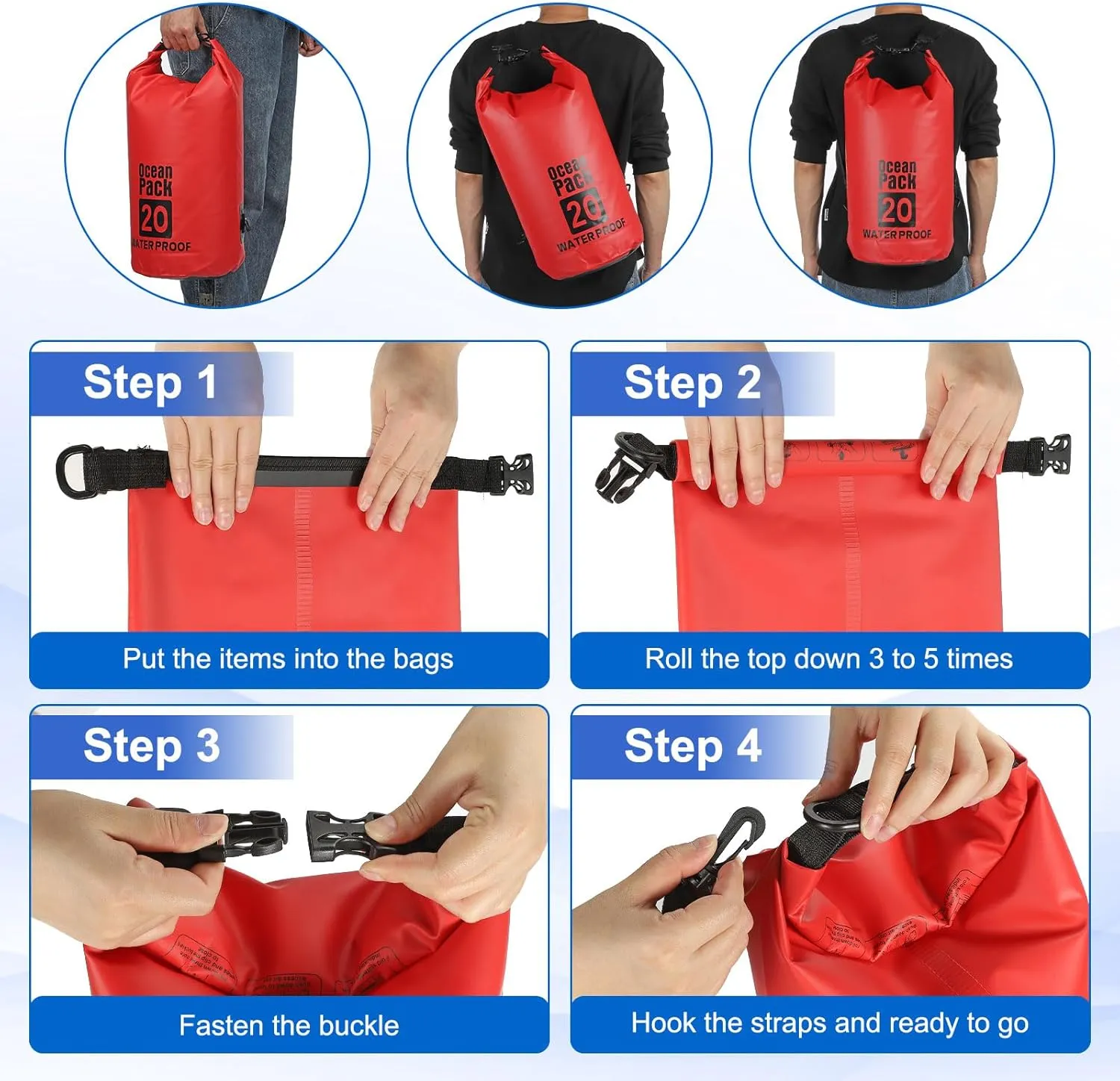 Waterproof Dry Bag, 5L Fit for Women Men Water Proof Bags Lightweight Dry Storage Floating Backpack with Whistle for Travel Backpacking Boating Kayaking Camping (Green)