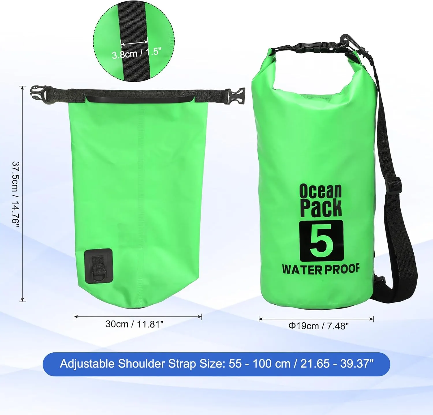 Waterproof Dry Bag, 5L Fit for Women Men Water Proof Bags Lightweight Dry Storage Floating Backpack with Whistle for Travel Backpacking Boating Kayaking Camping (Green)