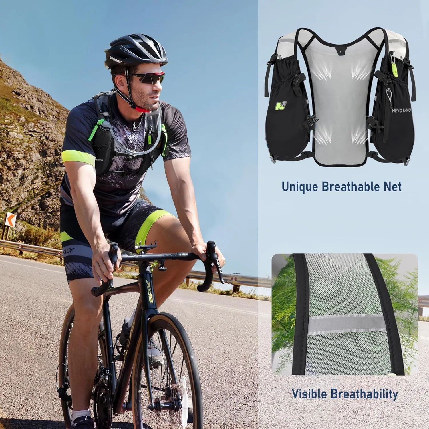Waterproof Running Vest, 5.5L Breathable Running Hydration Vest with 1.5L Water Bladder, Water Vest for Hiking, Trail Marathon Race, Ideal for Women and Men