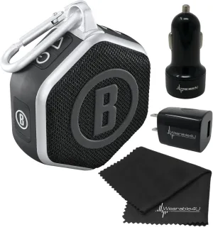 Wearable4U - Bushnell Wingman Mini Black/Silver GPS Bluetooth Speaker with Cleaning Cloth and Wall/Car Chargers Bundle