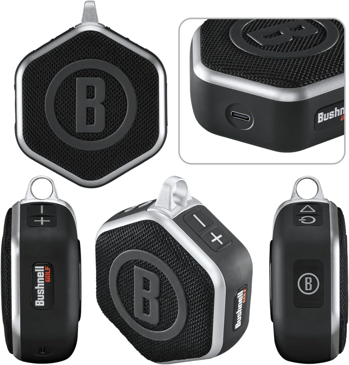 Wearable4U - Bushnell Wingman Mini Black/Silver GPS Bluetooth Speaker with Cleaning Cloth and Wall/Car Chargers Bundle