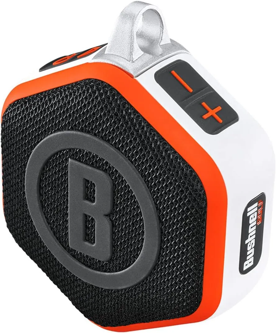 Wearable4U - Bushnell Wingman Mini Orange/White GPS Bluetooth Speaker with Cleaning Cloth and Wall/Car Chargers Bundle