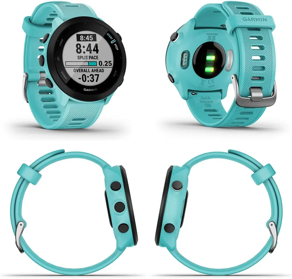 Wearable4U Garmin Forerunner 55 GPS Running 42 mm Watch with Daily Suggested Workouts, Aqua Power Pack Bundle