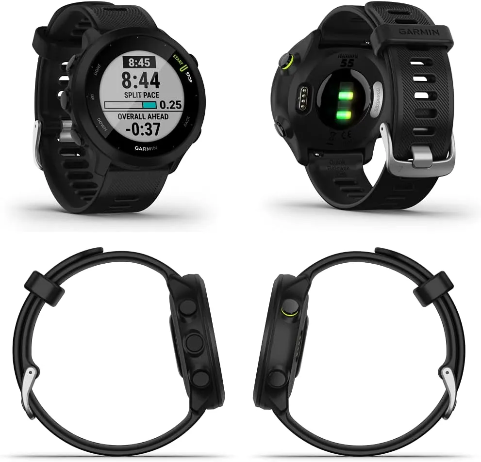 Wearable4U Garmin Forerunner 55 GPS Running 42 mm Watch with Daily Suggested Workouts, Black Power Pack Bundle