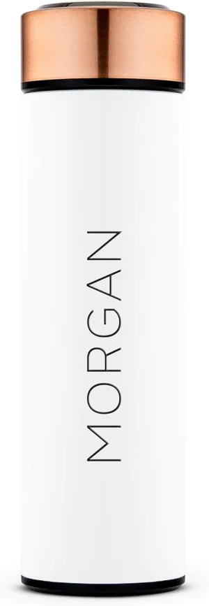 Weddingstar Personalized Stainless Steel Cylinder Travel Bottle 16oz, White, Contemporary Vertical - Insulated Double Wall with Lid, 100% BPA Free