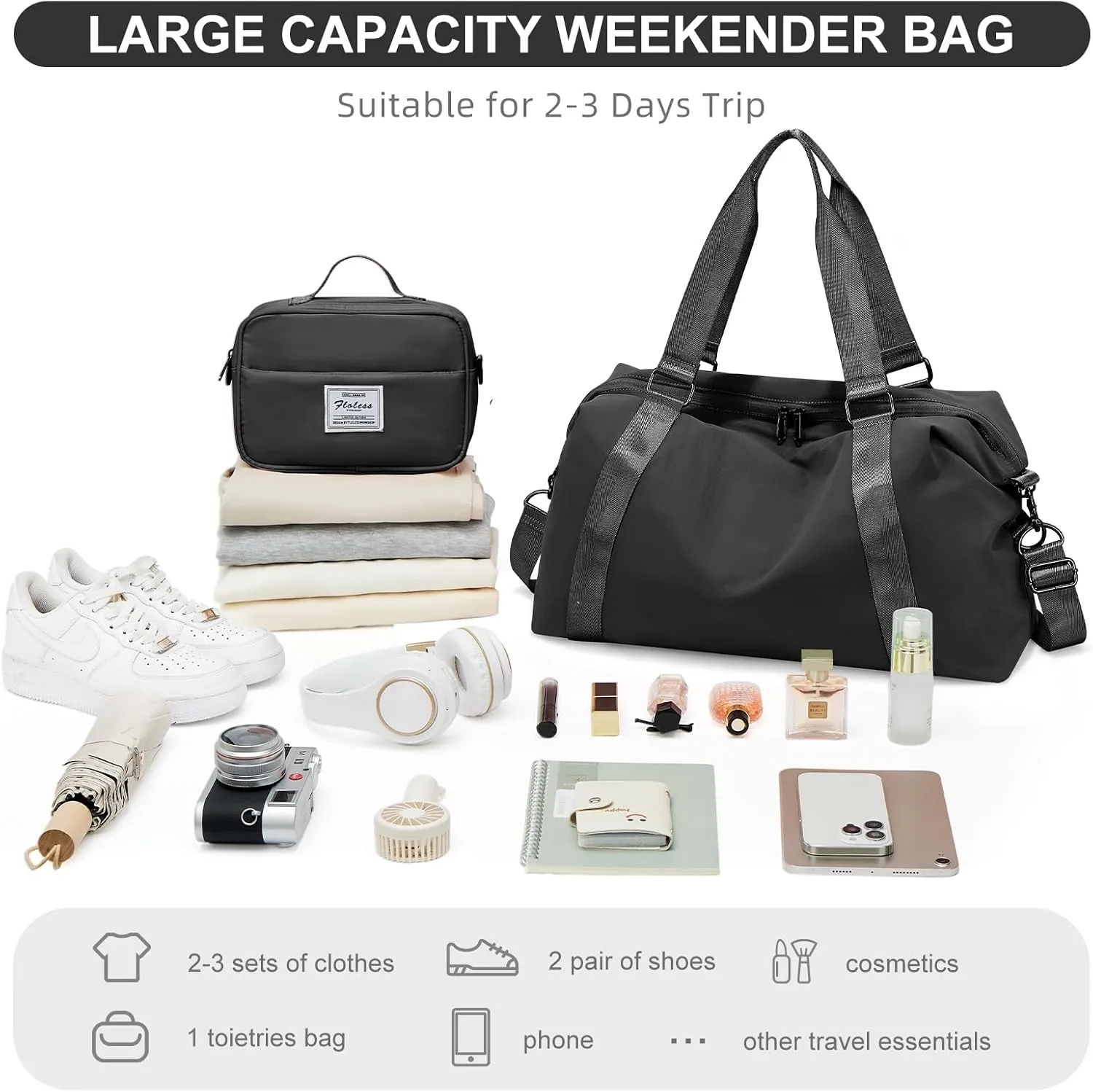 Weekender Overnight Bag for Women, Lightweight Travel Duffel Bag with Trolley Sleeve and Wet Pocket, Carry on Bag Personal Item Travel Bag, Waterproof Sports Gym Tote Bag,Hospital Bag