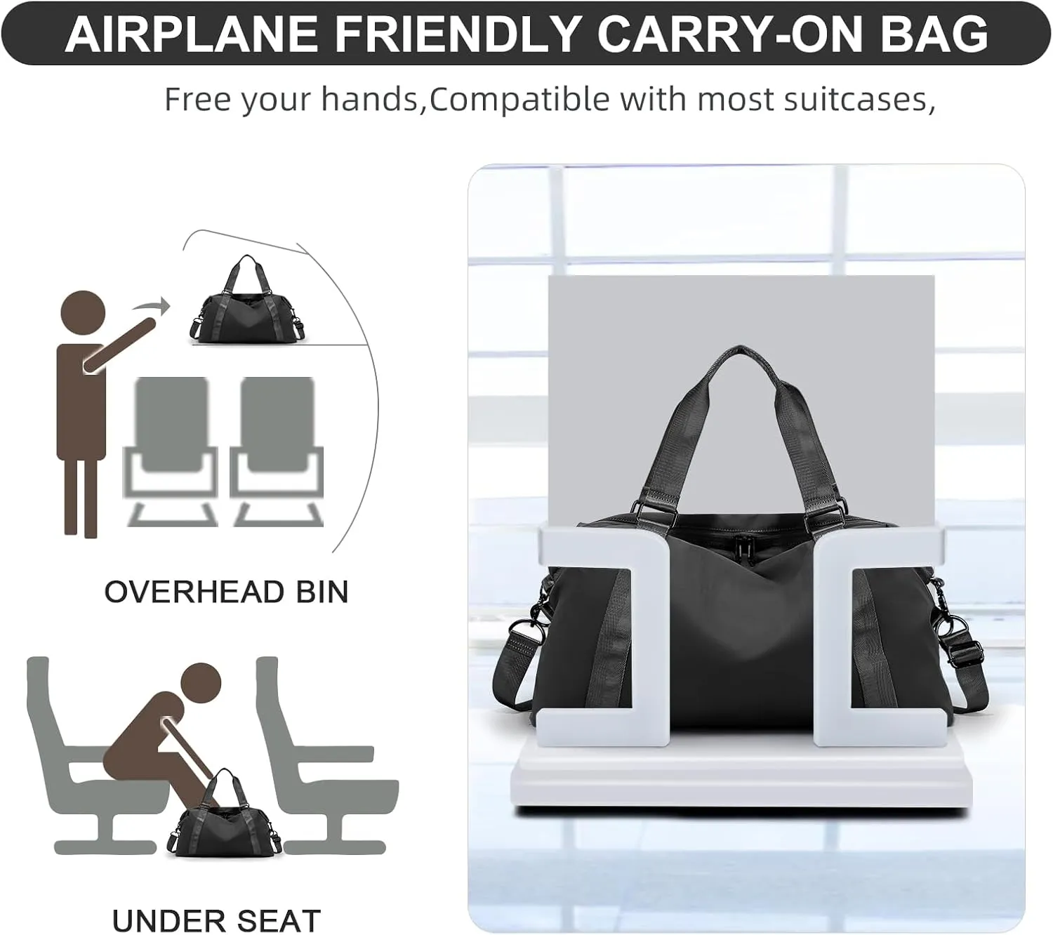 Weekender Overnight Bag for Women, Lightweight Travel Duffel Bag with Trolley Sleeve and Wet Pocket, Carry on Bag Personal Item Travel Bag, Waterproof Sports Gym Tote Bag,Hospital Bag