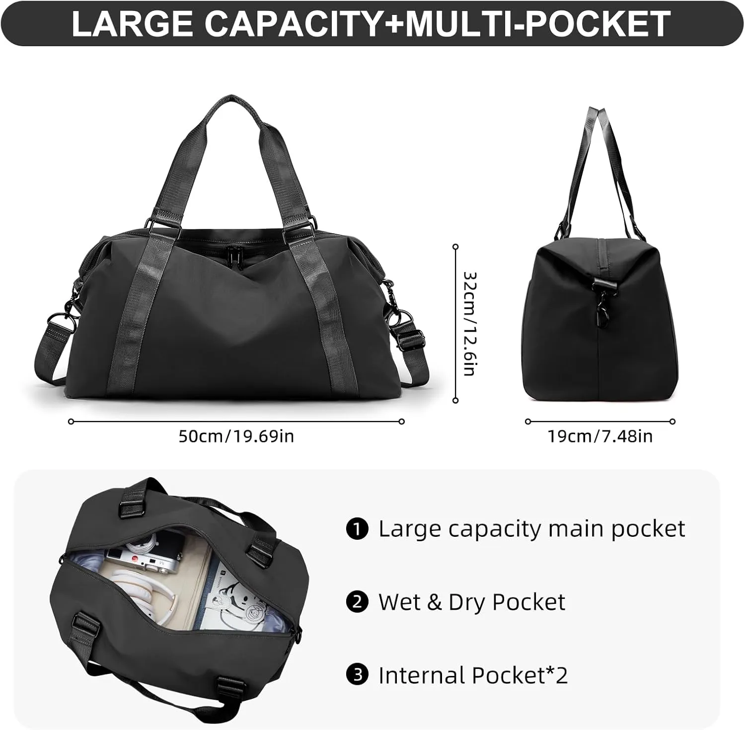 Weekender Overnight Bag for Women, Lightweight Travel Duffel Bag with Trolley Sleeve and Wet Pocket, Carry on Bag Personal Item Travel Bag, Waterproof Sports Gym Tote Bag,Hospital Bag