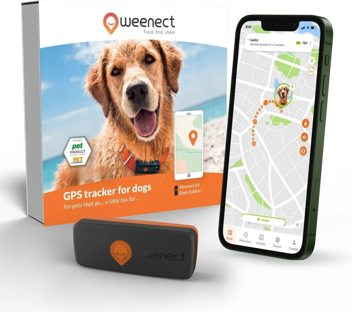 Weenect Dog XS - New GPS Tracker for Dogs | Real-time Mini GPS Tracker for Dogs | Waterproof | Smallest Model on The Market | Subscription Required