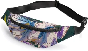 White Purple Butterflies Belt Bag with Adjustable Strap, Lightweight Travel Crossbody Bags, Hands-Free Mini Fanny Packs in Running Gym