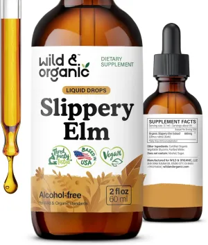 Wild & Organic Slippery Elm Drops - Lung, Digestive & Women's Support - Slippery Elm Bark Tincture - Liquid Ulmus Rubra Extract Supplement - Vegan, Sugar & Alcohol-Free - 2 fl oz