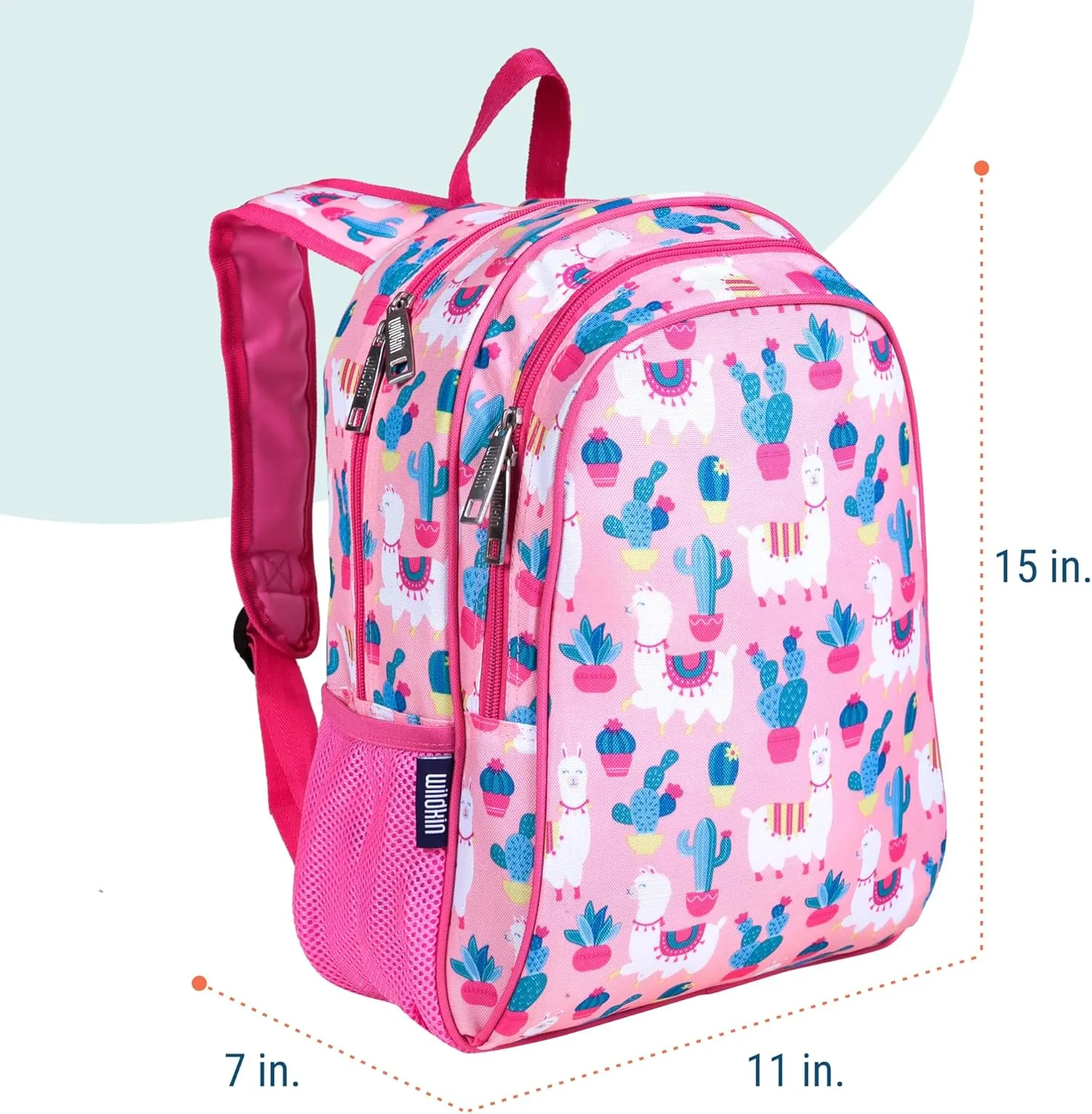 Wildkin 15-inch Kids Backpack – Durable, Padded, Adjustable for School & Travel - Llamas and Cactus