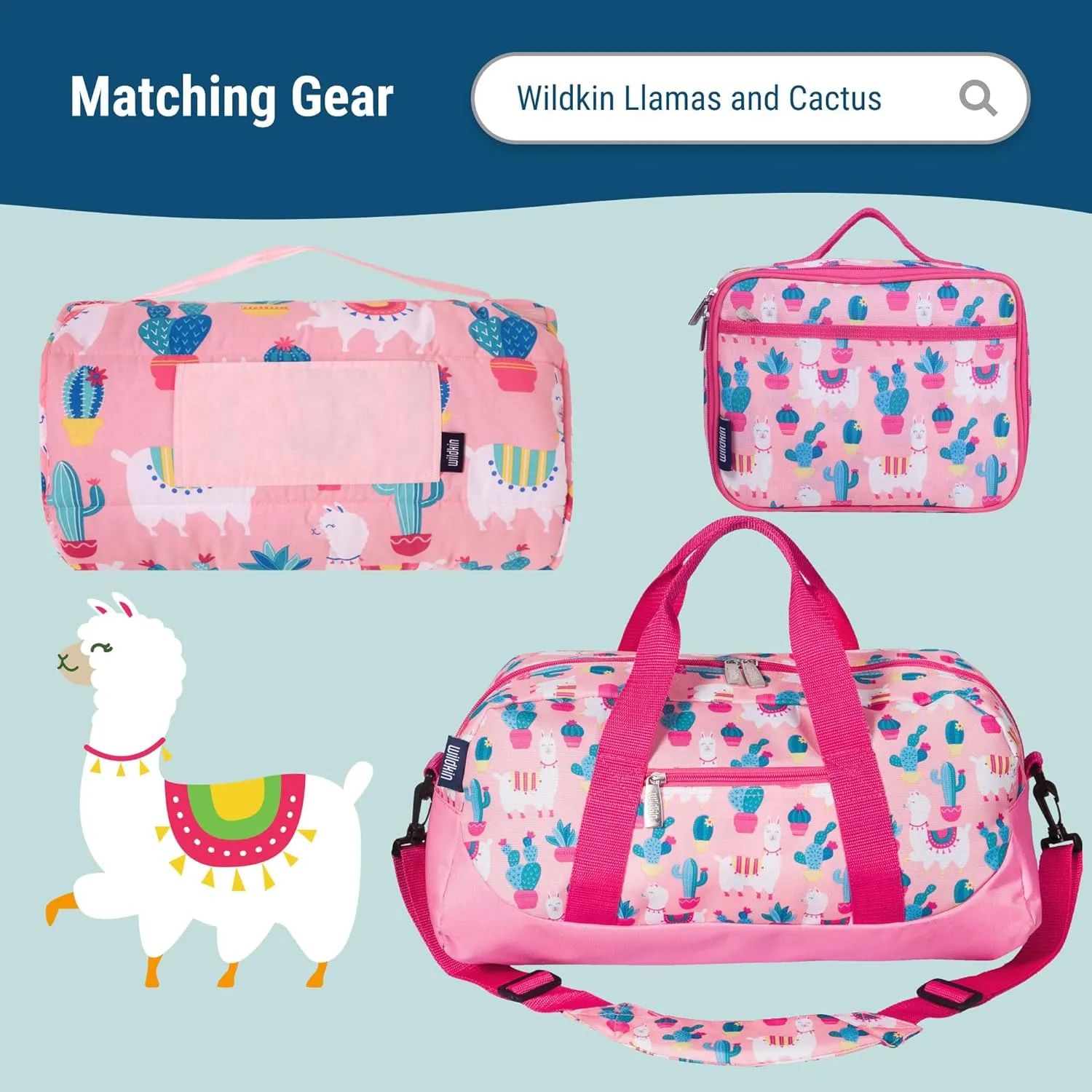 Wildkin 15-inch Kids Backpack – Durable, Padded, Adjustable for School & Travel - Llamas and Cactus