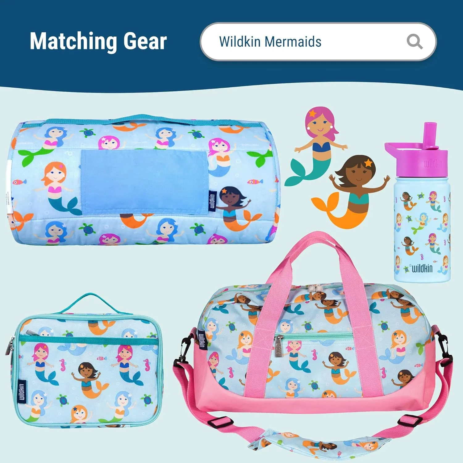 Wildkin 15-inch Kids Backpack – Durable, Padded, Adjustable for School & Travel - Mermaids