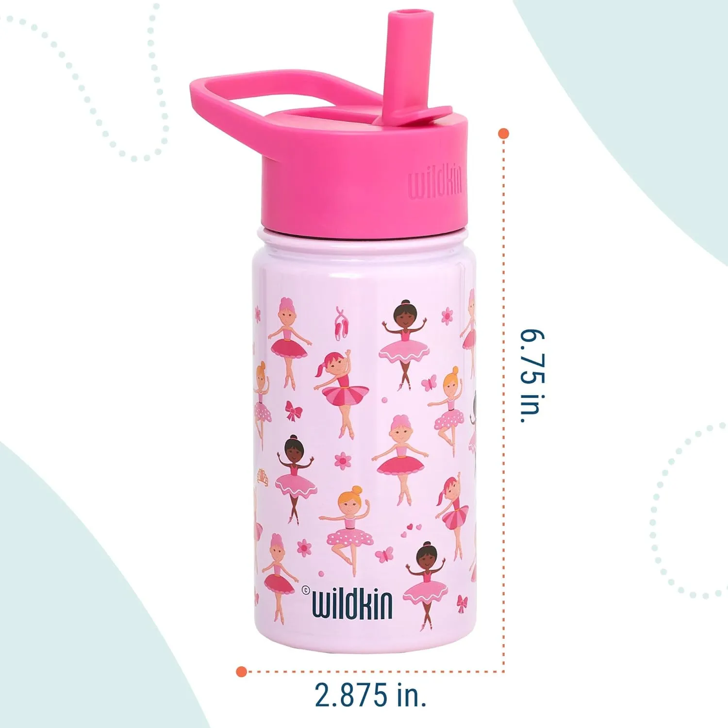 Wildkin Kids 14oz Stainless Steel Water Bottle – BPA-Free, Leakproof, Insulated, Easy-Clean - Ballerina