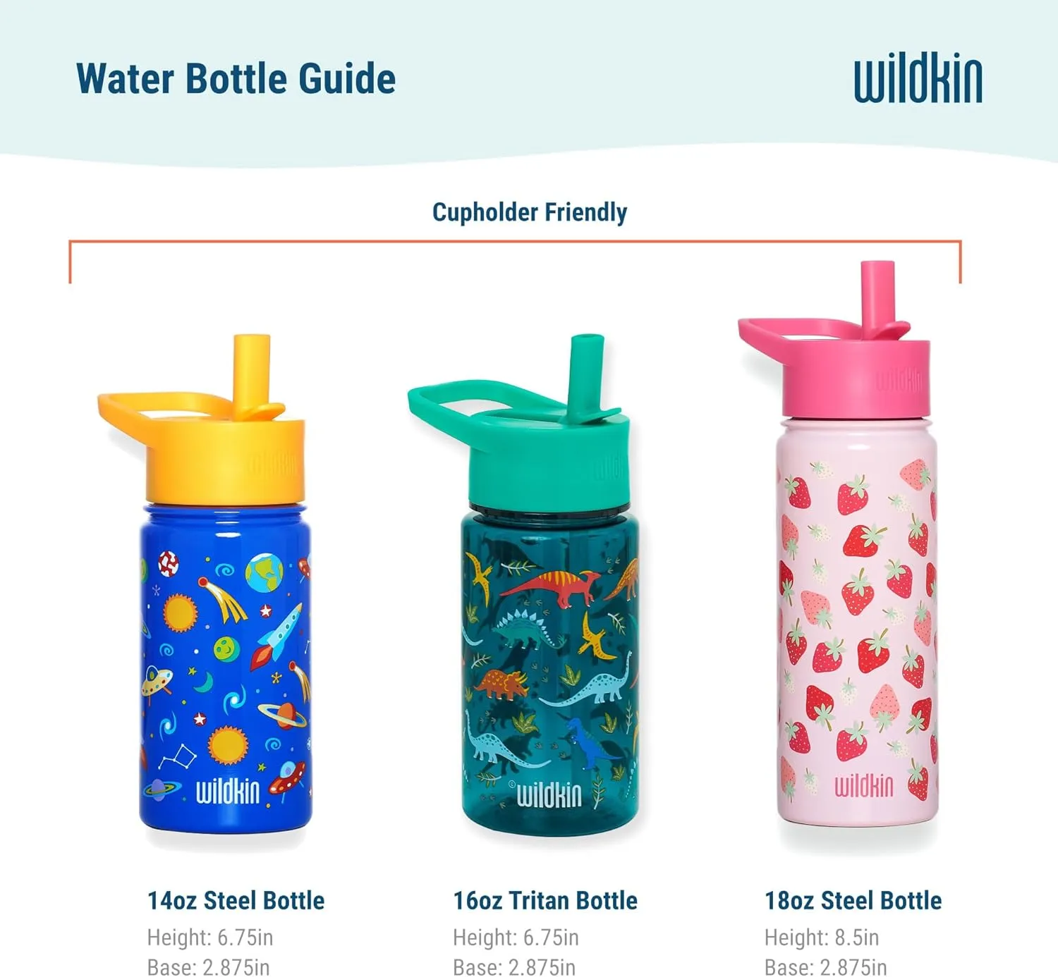 Wildkin Kids 14oz Stainless Steel Water Bottle – BPA-Free, Leakproof, Insulated, Easy-Clean - Darling Dinosaurs