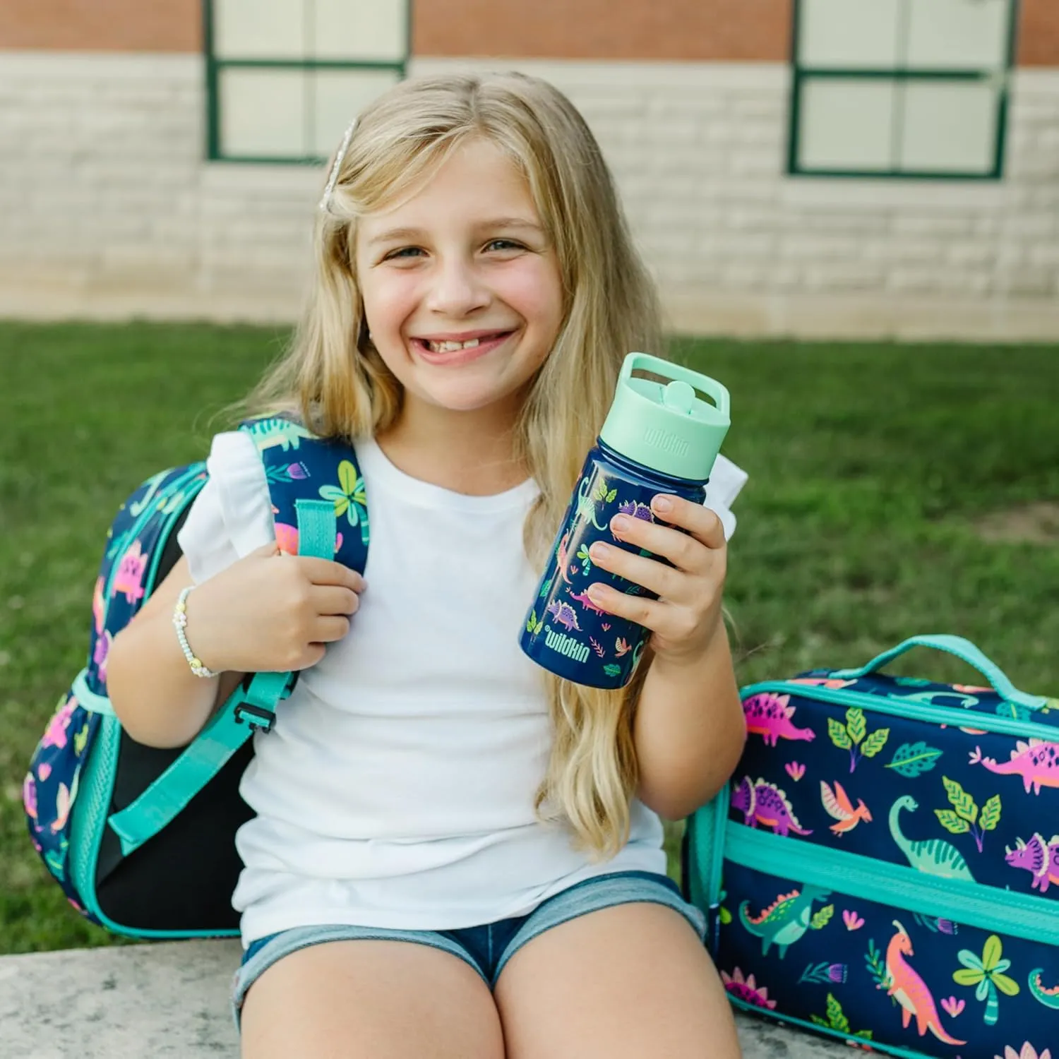 Wildkin Kids 14oz Stainless Steel Water Bottle – BPA-Free, Leakproof, Insulated, Easy-Clean - Darling Dinosaurs