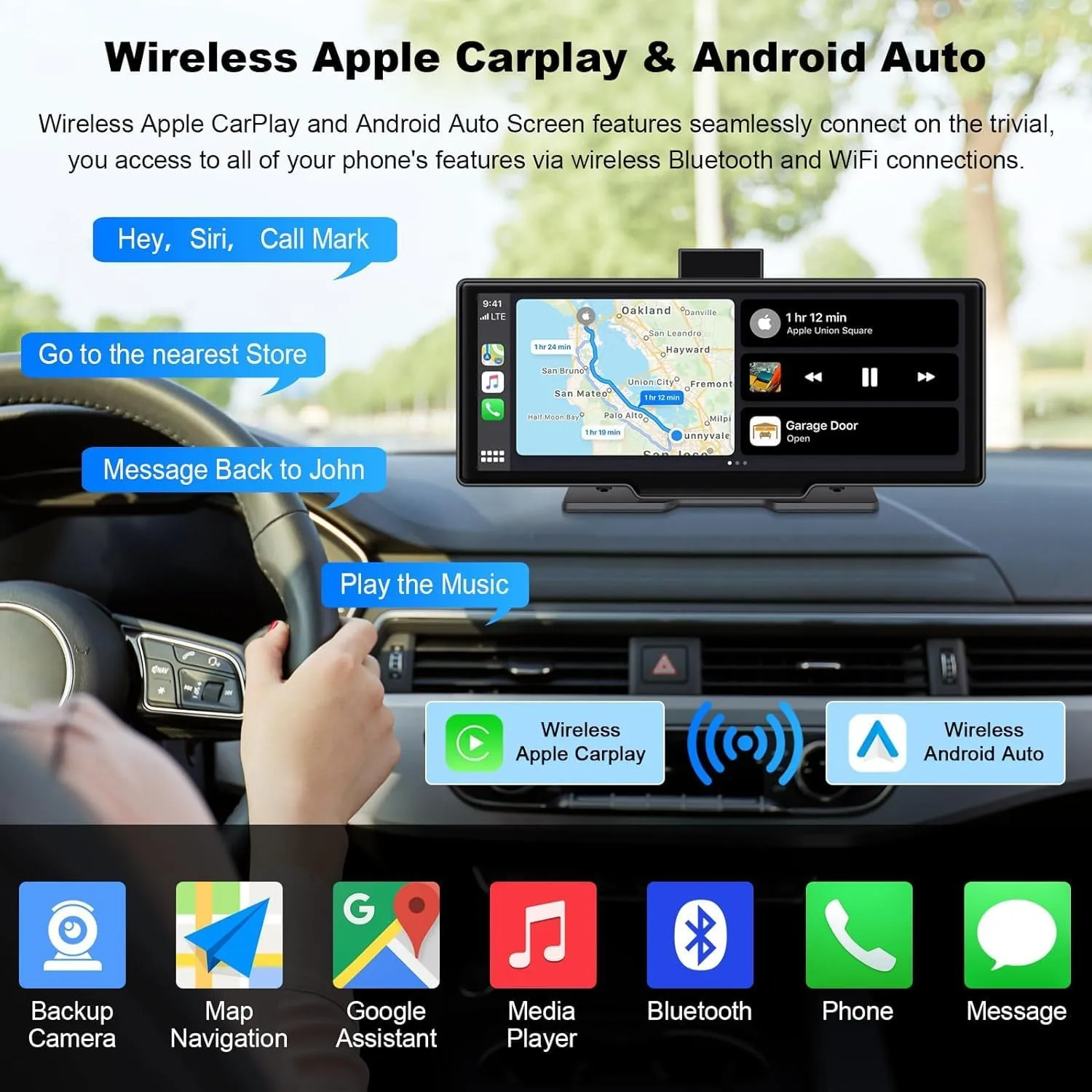Wireless Apple Carplay Screen for Car, 10.26-inch Android Auto Screen and Car Dash Cam, Double Din Car Stereo, Apple Car Play with Backup Camera, Bluetooth GPS Navigator for Car and Touch Screen