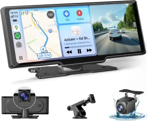 Wireless CarPlay & Android Auto Screen - 10.26 Inch HD Touch Screen with 4k Dash Cam Car Play Screen for Car, 1080p Backup Camera, Voice Control, Mirror Link, Bluetooth, Navigation